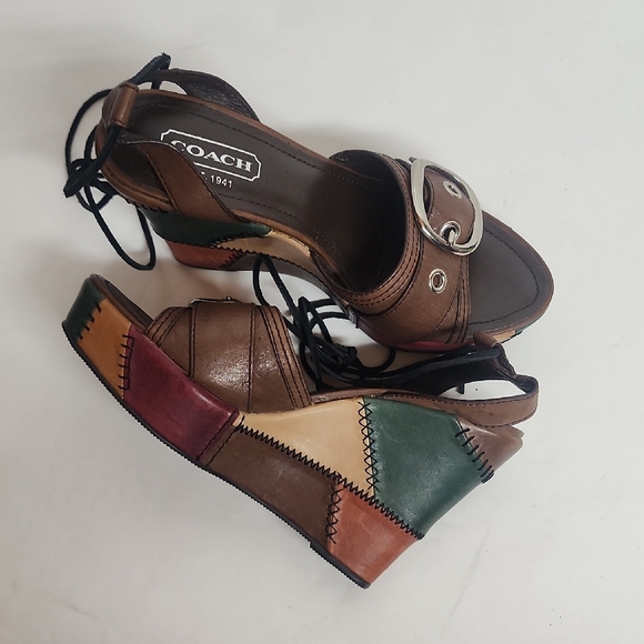 Coach Shoes - Coach Womens Kayle Patchwork Platform Sandals - Brown, Green, Burgundy Sz 7M